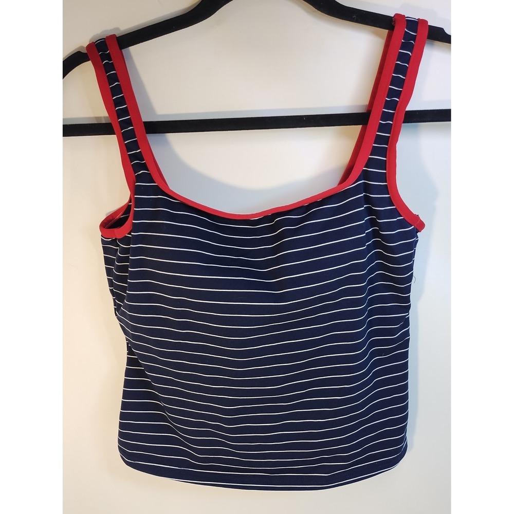 Baltex Nautical Striped Tankini Swim Top Navy Blue Red Size 10 Nautical Coastal